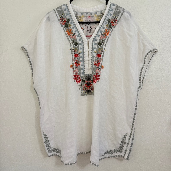 Johnny Was Women’s Size XL White Linen Tunic w/ Multicolor Embroidery - Picture 1 of 5